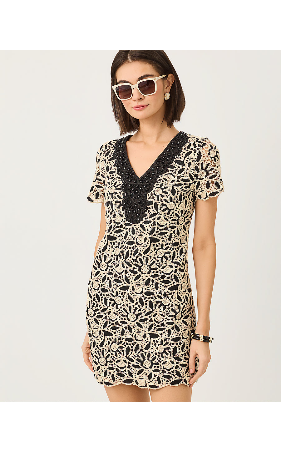 CHARLA DRESS, COCONUT BLUSHING BLOOMS TWO TONE CROCHET