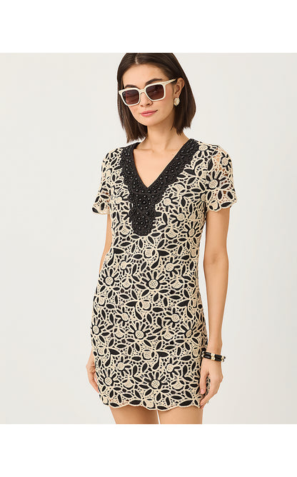 CHARLA DRESS, COCONUT BLUSHING BLOOMS TWO TONE CROCHET