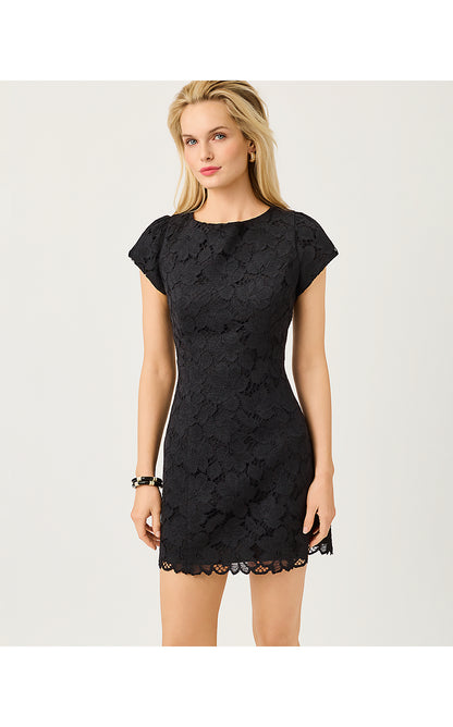 JULES SHORT SLEEVE ROMPER, NOIR PETAL PUSHER LACE