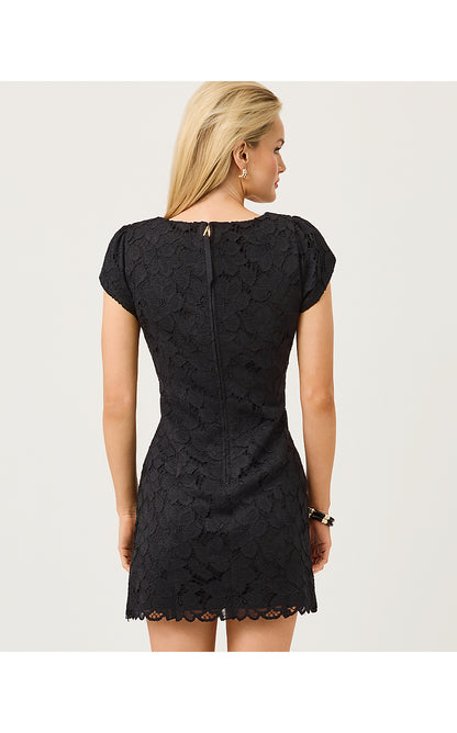 JULES SHORT SLEEVE ROMPER, NOIR PETAL PUSHER LACE