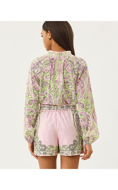 NOOR LONG SLEEVE TOP, LIME CHIFFON ESTORIL ENGINEERED WOVEN TOP