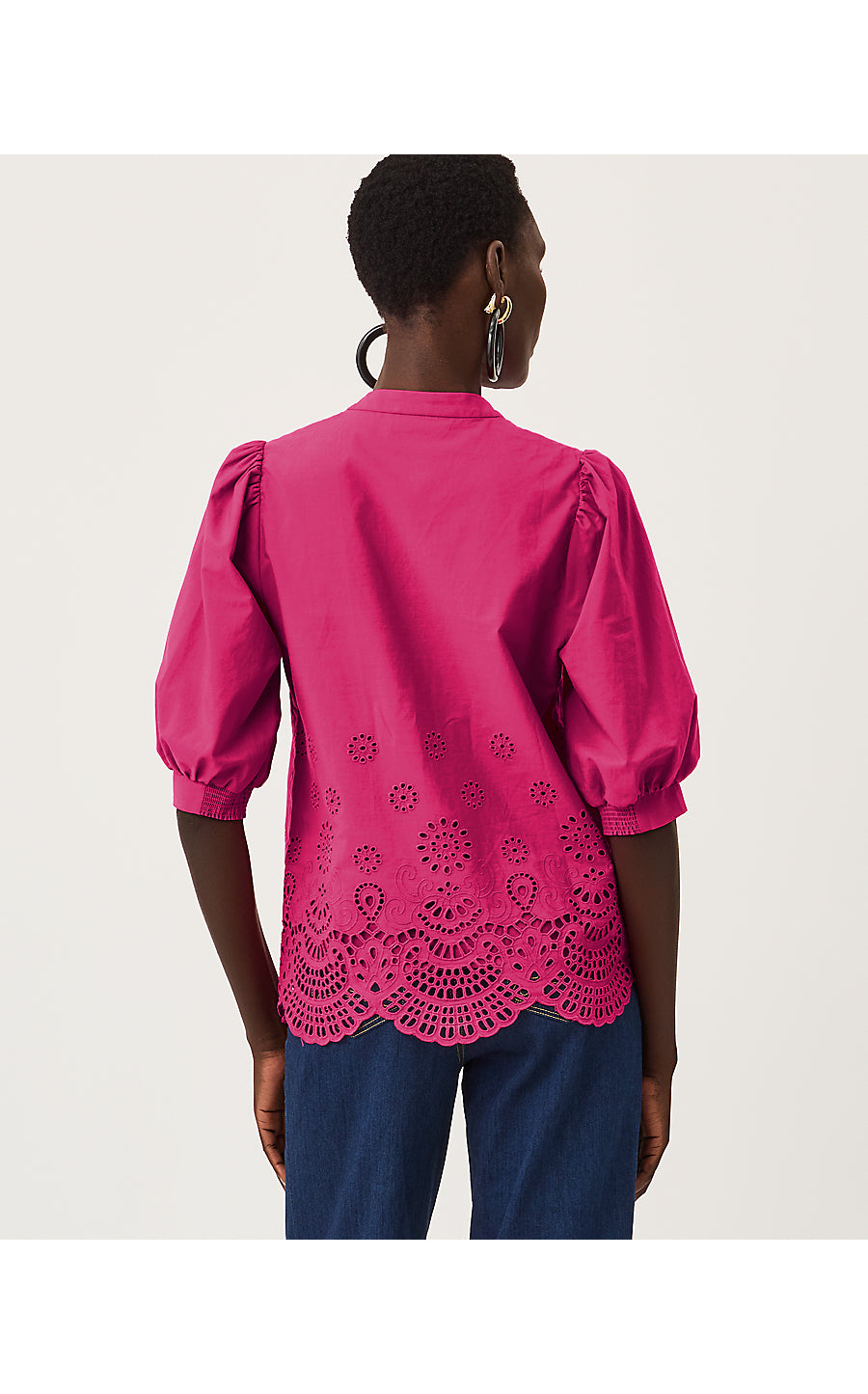 MIALEIGH TOP, BERRY BOUQUET SCALLOPED EYELET BORDER POPLIN