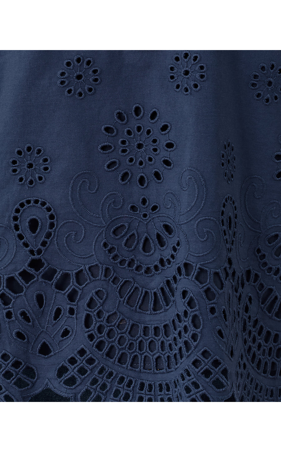 MIALEIGH TOP, LOW TIDE NAVY SCALLOPED EYELET BORDER POPLIN