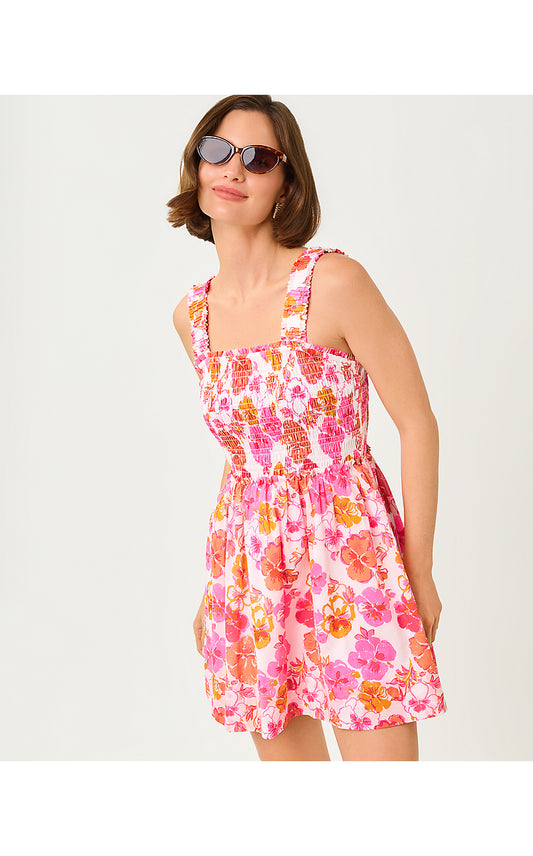 HADLY SKIRTED ROMPER, RESORT WHITE PANSY FANSY
