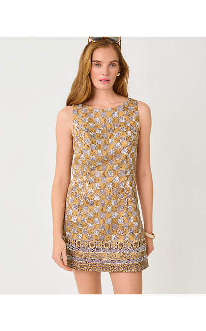ORIANA SHIFT ROMPER, ICED LATTE LIL CHEETAH CHECKS ENGINEERED ROMPER