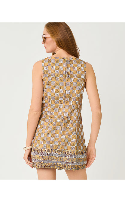 ORIANA SHIFT ROMPER, ICED LATTE LIL CHEETAH CHECKS ENGINEERED ROMPER