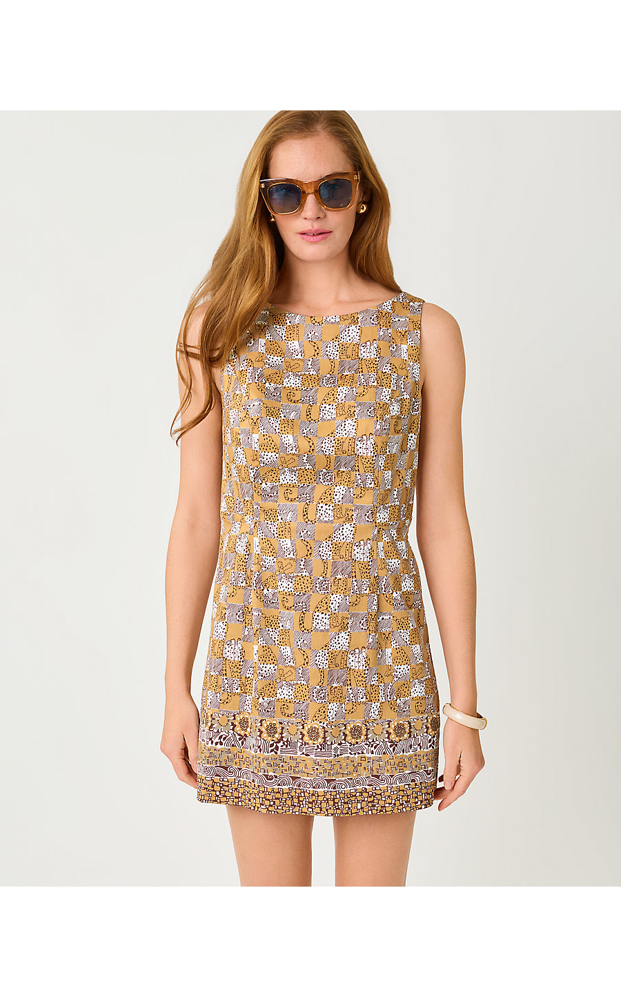 ORIANA SHIFT ROMPER, ICED LATTE LIL CHEETAH CHECKS ENGINEERED ROMPER