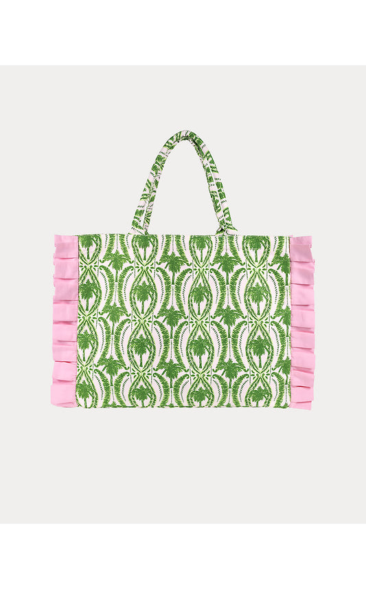 Ruffle Tote, Textured Palm Stripe