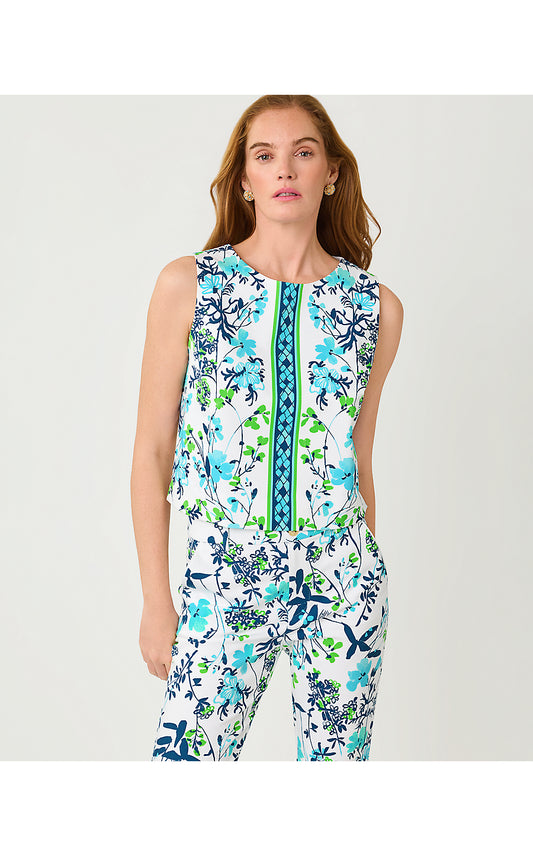 BENSEN CROPPED TOP, RESORT WHITE SEA BLOOMS ENGINEERED TOP