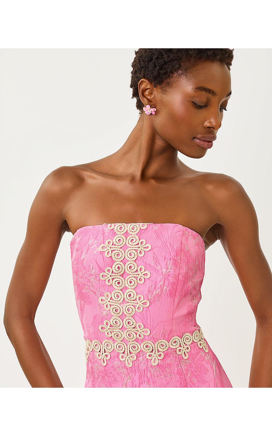 KRISTELLA MAXI DRESS, CONCH SHELL PINK GLITTER CRINKLE BROCADE
