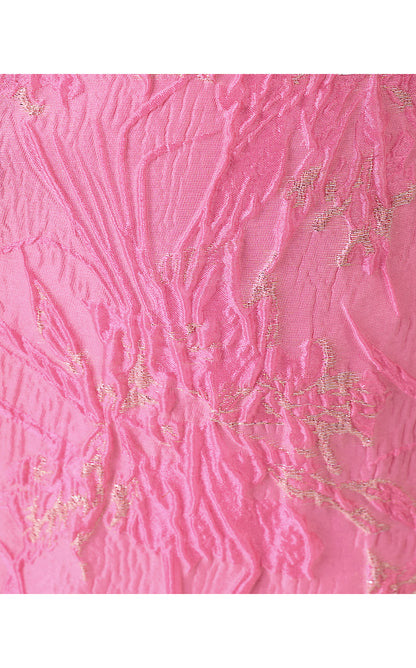KRISTELLA MAXI DRESS, CONCH SHELL PINK GLITTER CRINKLE BROCADE