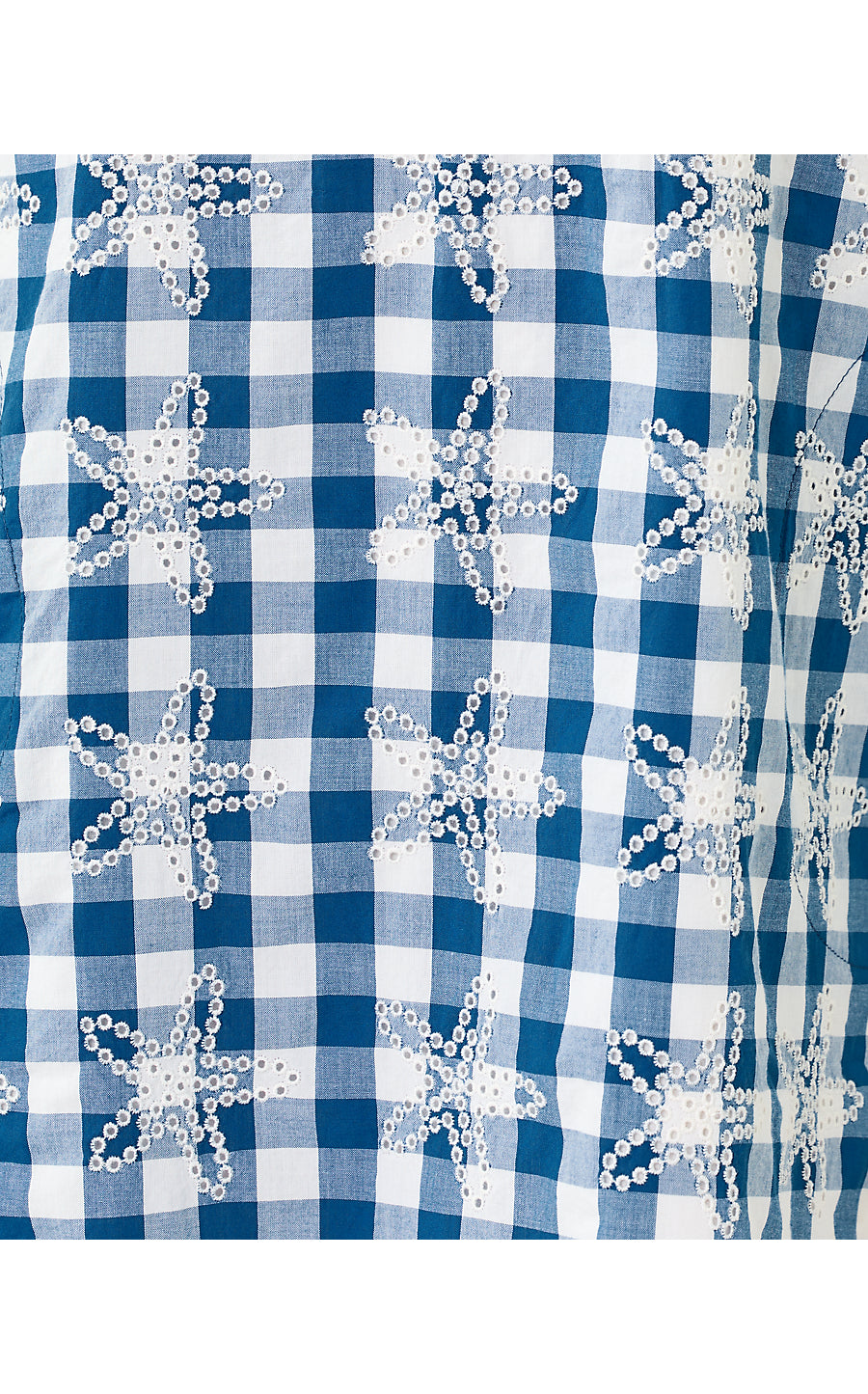 KAVALLA DRESS, STARLIGHT NAVY STARFISHING EMBROIDERED GINGHAM