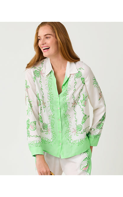 KOKO BUTTON DOWN, RESORT WHITE SHIP TO SHORE ENGINEERED WOVEN TOP