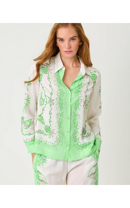 KOKO BUTTON DOWN, RESORT WHITE SHIP TO SHORE ENGINEERED WOVEN TOP