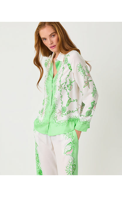 KOKO BUTTON DOWN, RESORT WHITE SHIP TO SHORE ENGINEERED WOVEN TOP