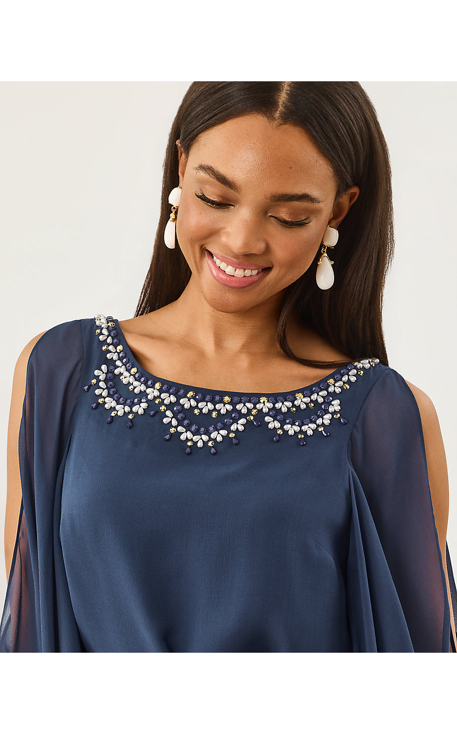MARGUERITE SILK CAFTAN, LOW TIDE NAVY