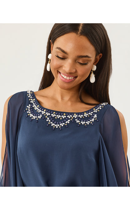 MARGUERITE SILK CAFTAN, LOW TIDE NAVY