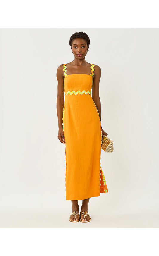MIKAYLA LINEN MIDI DRESS, CITRUS COOLER
