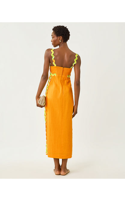 MIKAYLA LINEN MIDI DRESS, CITRUS COOLER