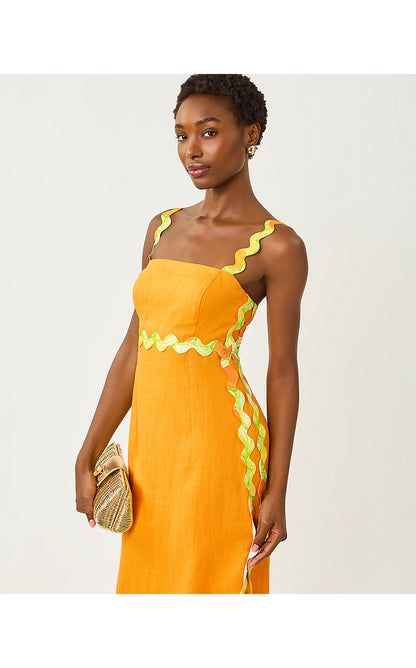 MIKAYLA LINEN MIDI DRESS, CITRUS COOLER