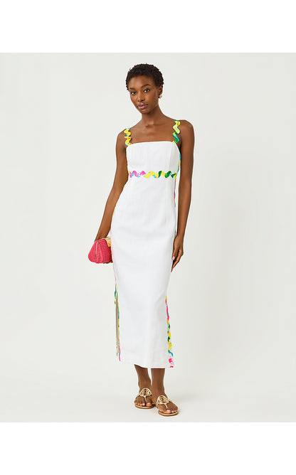 MIKAYLA LINEN MIDI DRESS, RESORT WHITE