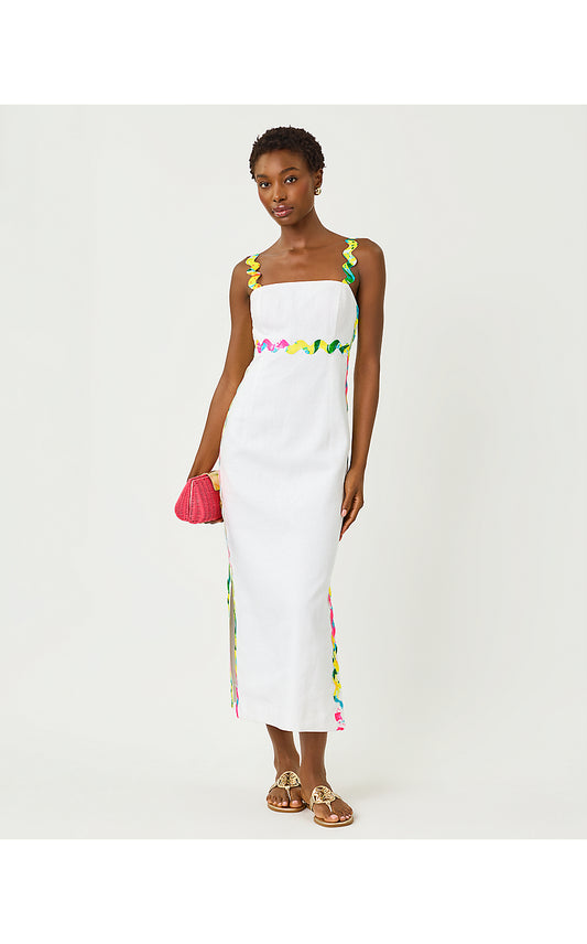 MIKAYLA LINEN MIDI DRESS, RESORT WHITE