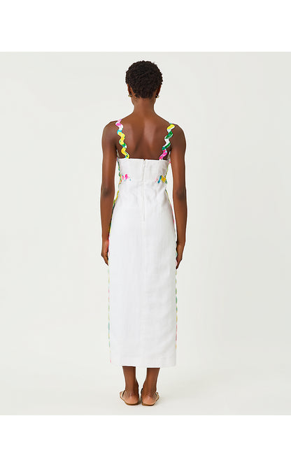 MIKAYLA LINEN MIDI DRESS, RESORT WHITE