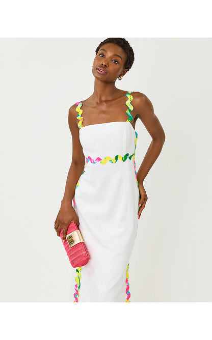 MIKAYLA LINEN MIDI DRESS, RESORT WHITE