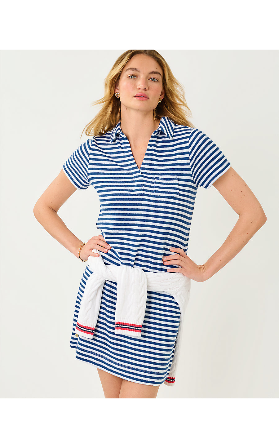 DUNE SHORT SLEEVE DRESS, STARLIGHT NAVY ST TROPEZ STRIPE