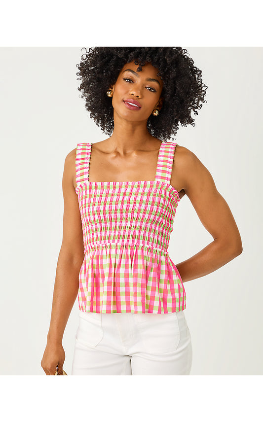 HADLY SMOCKED TOP, CHERRY BLOSSOM PINK SUMMER LOVIN GINGHAM