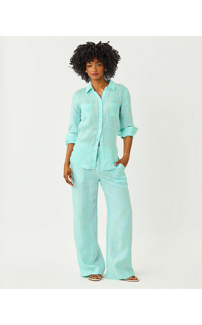 MIRABELLA LINEN PALAZZO PANT, MINT CONDITION X CAPRI BLUE SAINT TROPEZ STRIPE