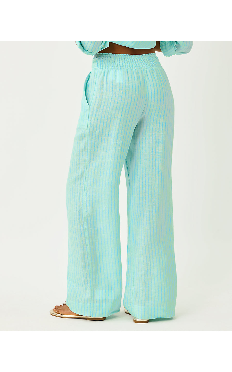 MIRABELLA LINEN PALAZZO PANT, MINT CONDITION X CAPRI BLUE SAINT TROPEZ STRIPE