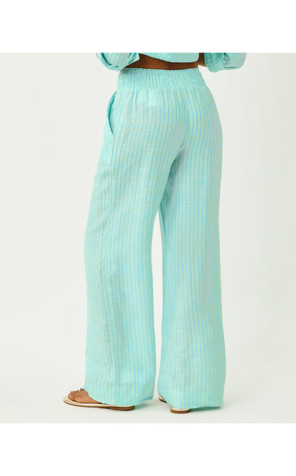 MIRABELLA LINEN PALAZZO PANT, MINT CONDITION X CAPRI BLUE SAINT TROPEZ STRIPE