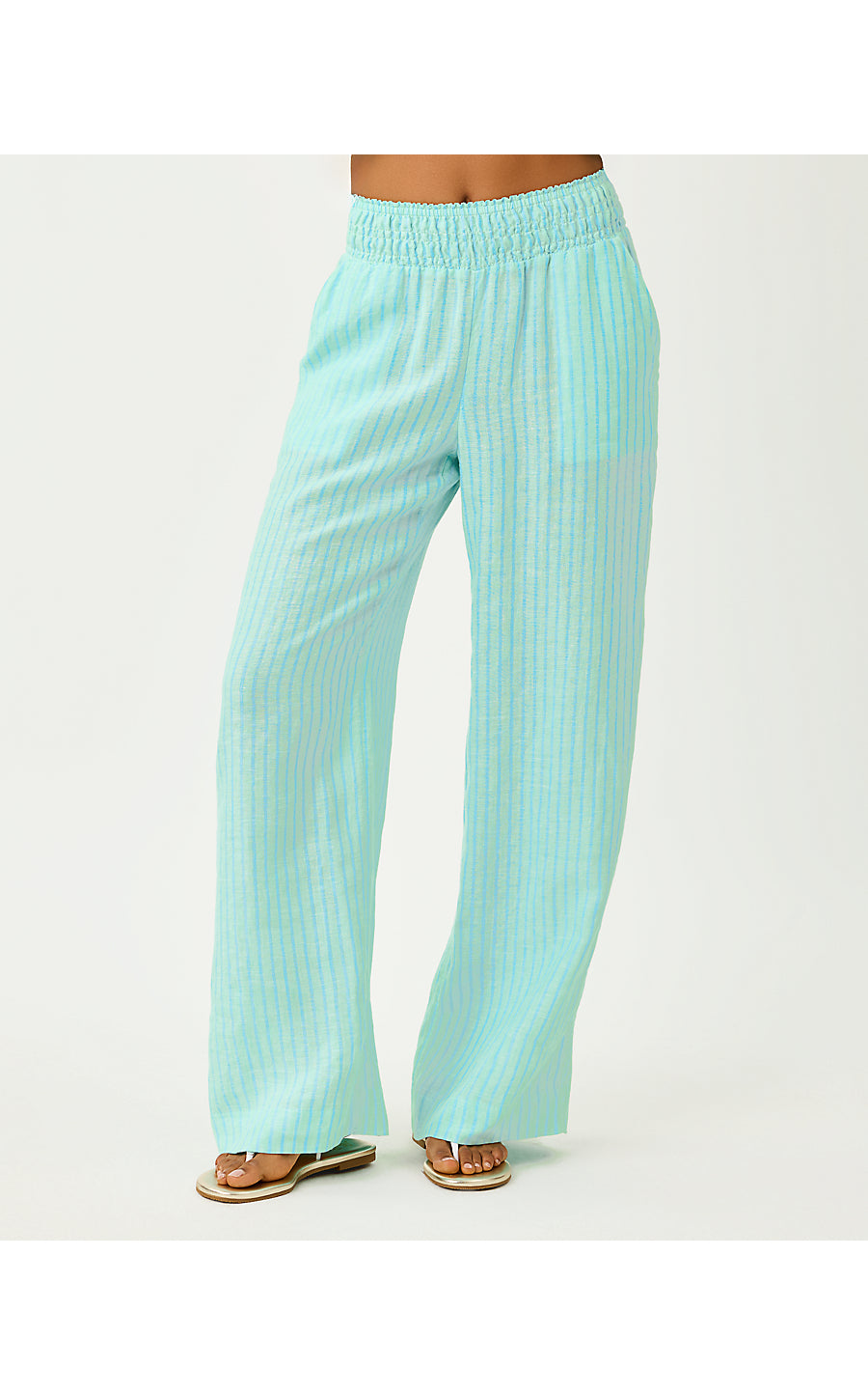 MIRABELLA LINEN PALAZZO PANT, MINT CONDITION X CAPRI BLUE SAINT TROPEZ STRIPE