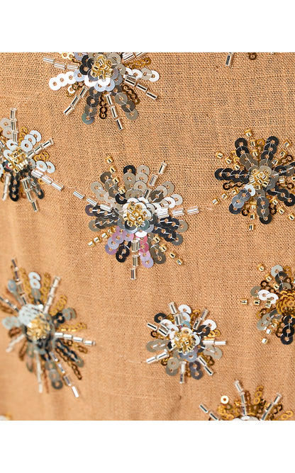 TAMALA DRESS, ICED LATTE SPARKLER EMBELLISHED LINEN BLEND