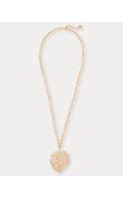 HIDE AND LEAF NECKLACE, GOLD METALLIC