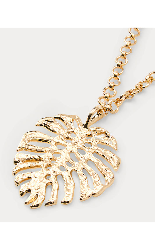 HIDE AND LEAF NECKLACE, GOLD METALLIC