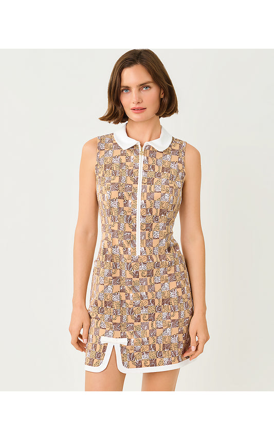 KATHY BOW DRESS UPF 50+, ICED LATTE LIL CHEETAH CHECKS GOLF
