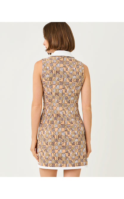 KATHY BOW DRESS UPF 50+, ICED LATTE LIL CHEETAH CHECKS GOLF