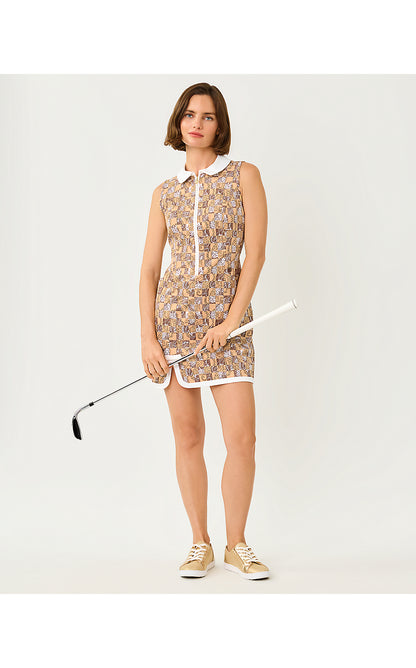 KATHY BOW DRESS UPF 50+, ICED LATTE LIL CHEETAH CHECKS GOLF