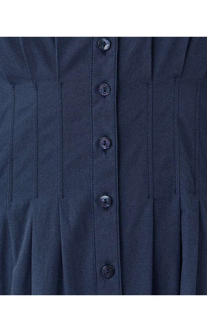 WAYLAND MIDI DRESS, LOW TIDE NAVY SCALLOPED EYELET BORDER POPLIN