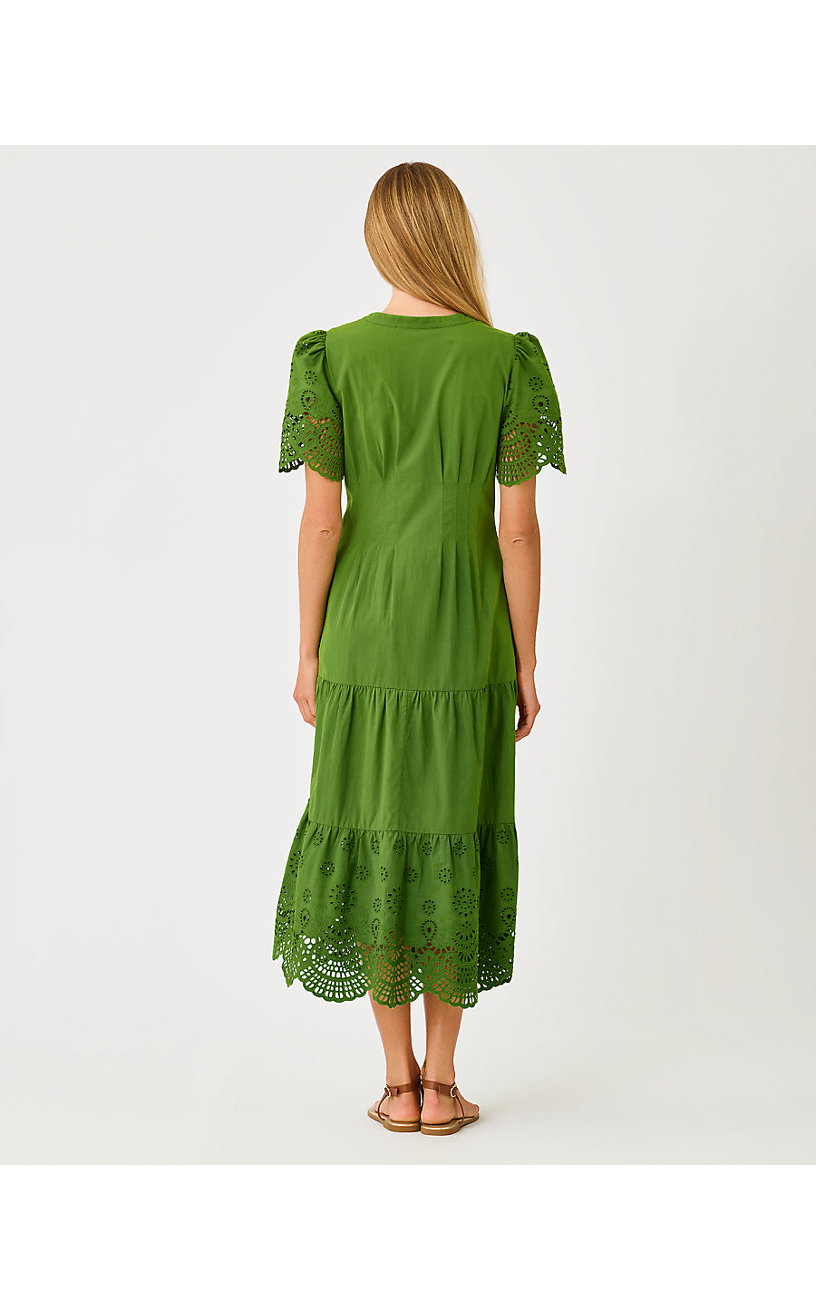 WAYLAND MIDI DRESS, OREGANO SCALLOPED EYELET BORDER POPLIN