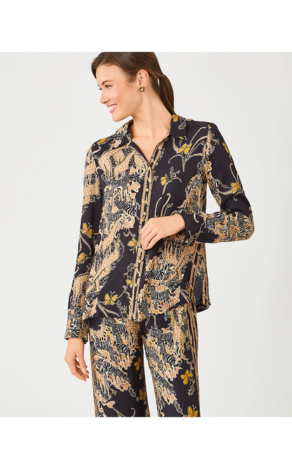 SUSANA BUTTON DOWN, ONYX STRIPED SAFARI ENGINEERED BUTTON DOWN