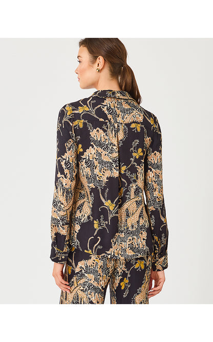 SUSANA BUTTON DOWN, ONYX STRIPED SAFARI ENGINEERED BUTTON DOWN