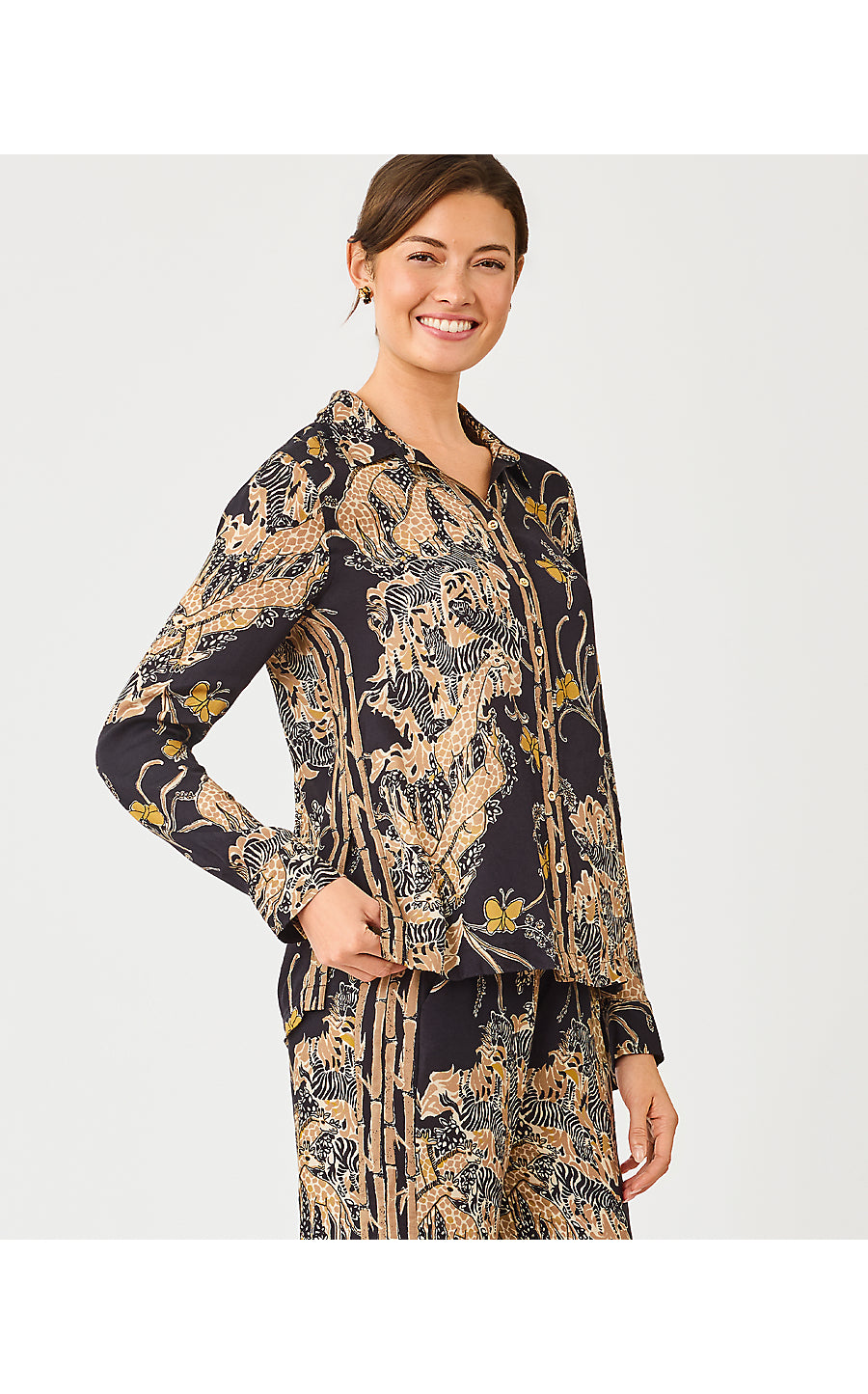 SUSANA BUTTON DOWN, ONYX STRIPED SAFARI ENGINEERED BUTTON DOWN