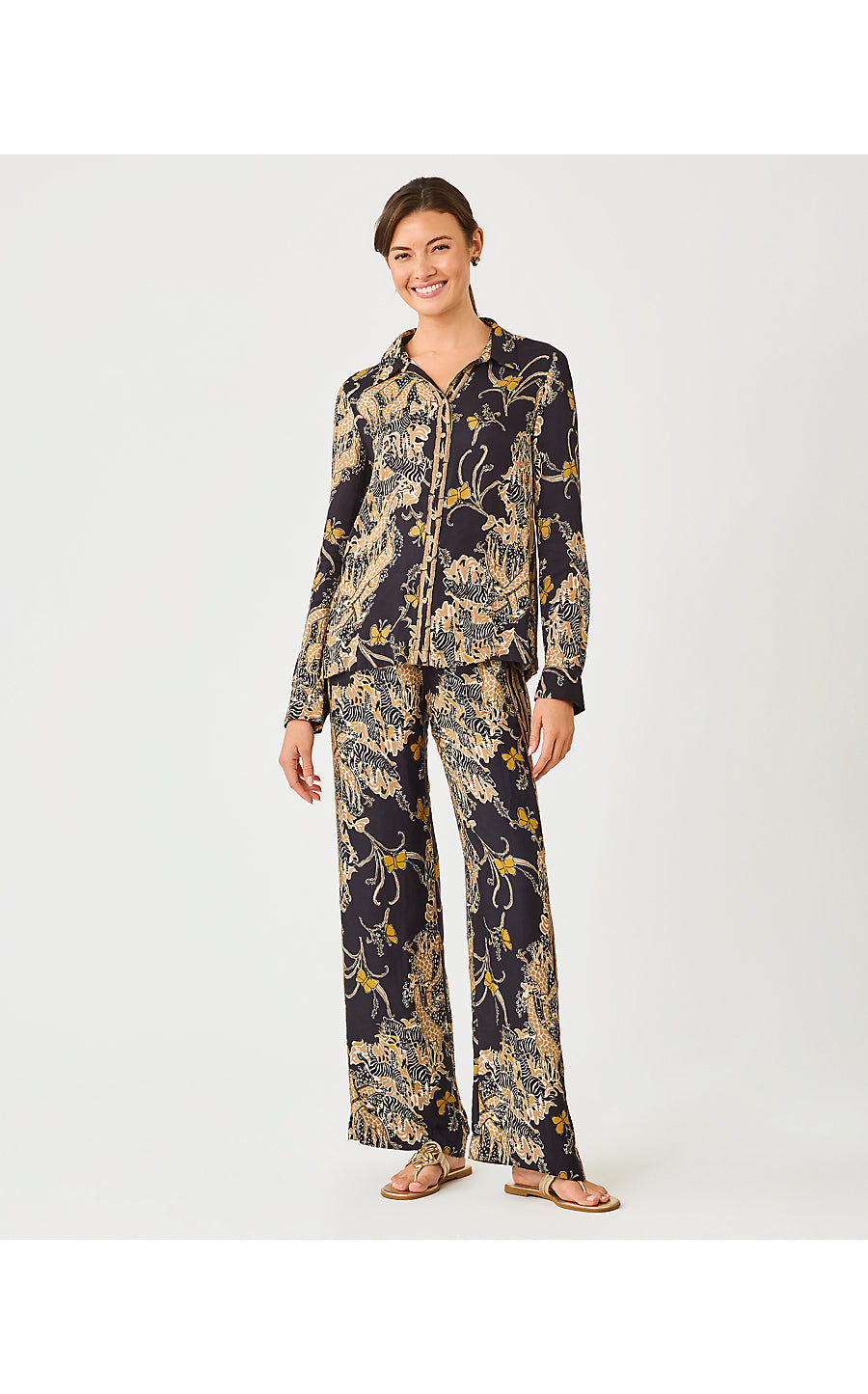SUSANA BUTTON DOWN, ONYX STRIPED SAFARI ENGINEERED BUTTON DOWN
