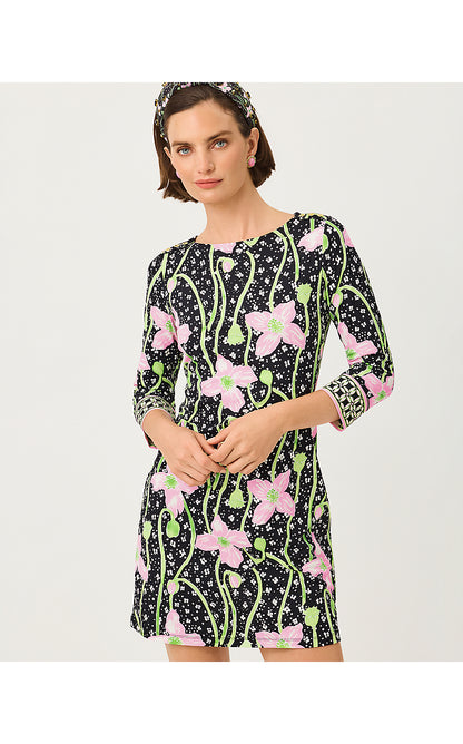 SHORT SERALINA UPF 50+ DRESS, ONYX BLUSHING BLOOMS ENGINEERED CHILLYLILLY
