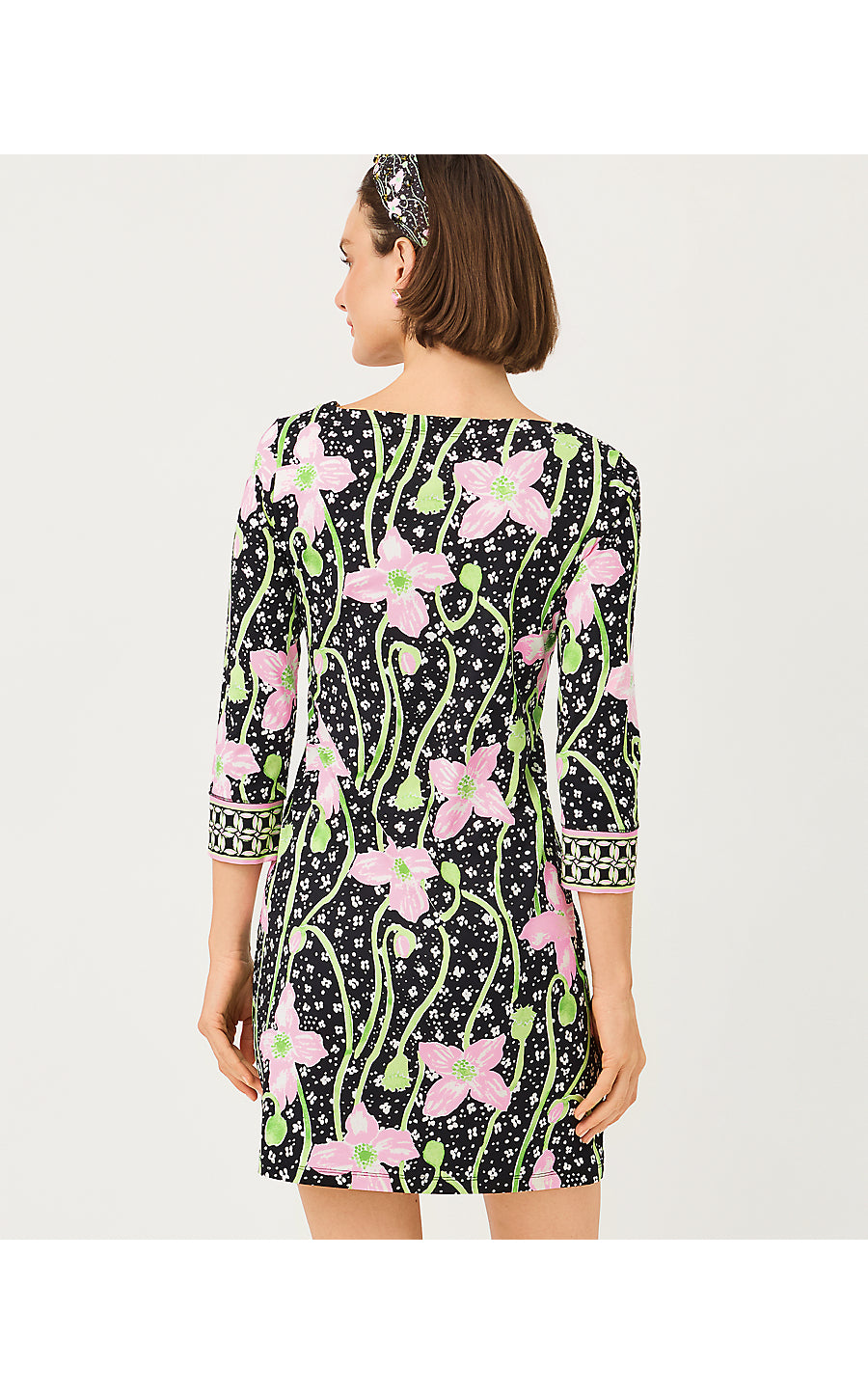 SHORT SERALINA UPF 50+ DRESS, ONYX BLUSHING BLOOMS ENGINEERED CHILLYLILLY
