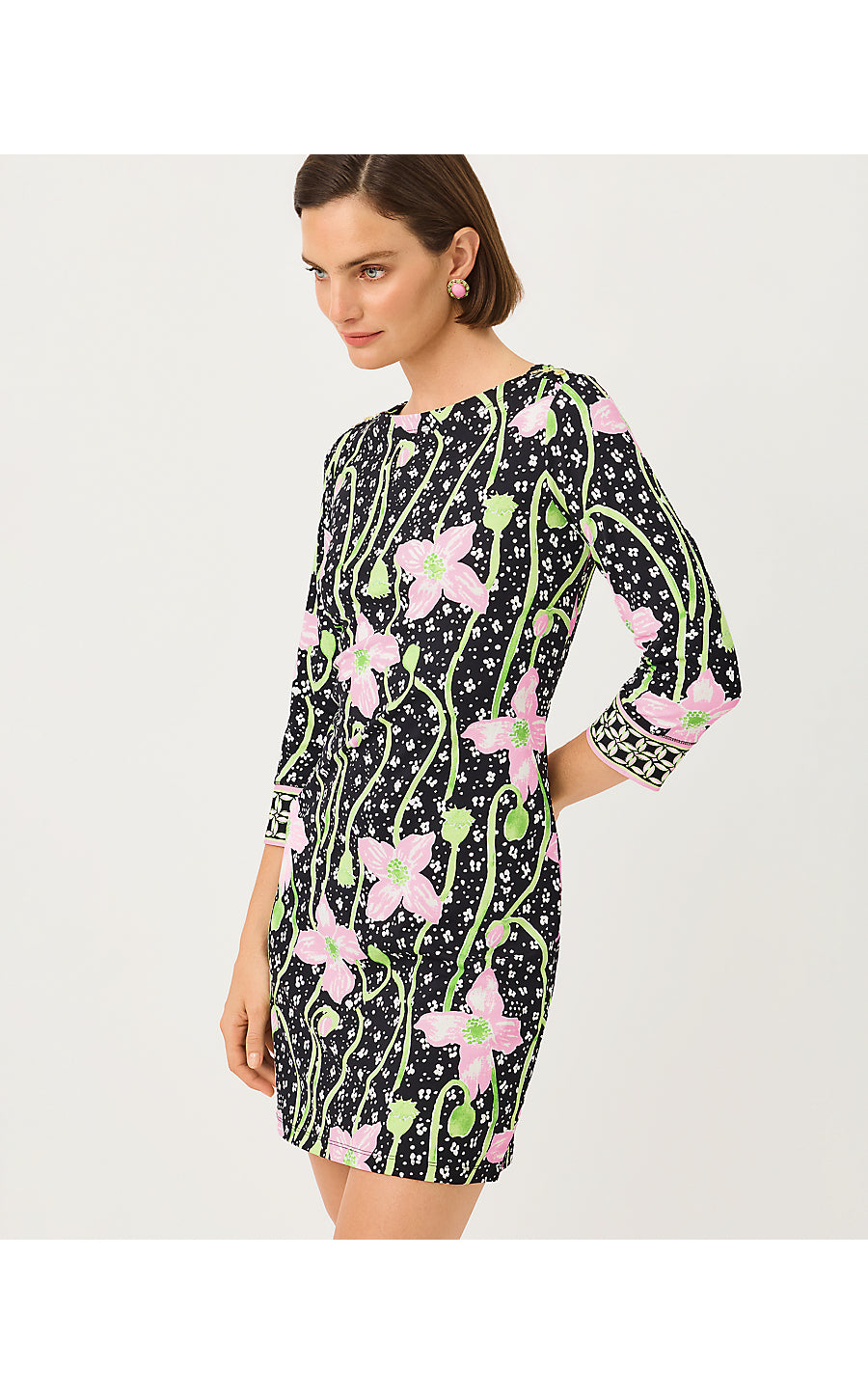 SHORT SERALINA UPF 50+ DRESS, ONYX BLUSHING BLOOMS ENGINEERED CHILLYLILLY