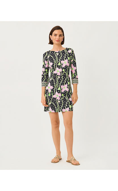 SHORT SERALINA UPF 50+ DRESS, ONYX BLUSHING BLOOMS ENGINEERED CHILLYLILLY